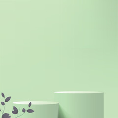 Abstract background with green color geometric 3d podiums. Vector