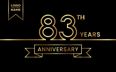83th Anniversary logo design with golden ribbon and font. Logo Vector Template Illustration