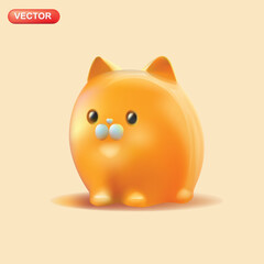 Cute ginger cat. Realistic 3d design element In plastic cartoon style. Vector illustration.