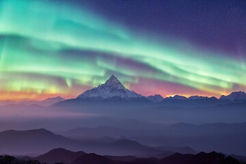 Nepal landscape with beautiful northern light at golden hour