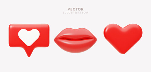 3d vector illustration with heart shape elements. Valentine's day romantic icons