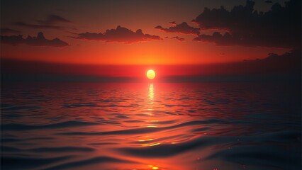 Evening red and orange sea. Sunset at sea. Generative Ai.