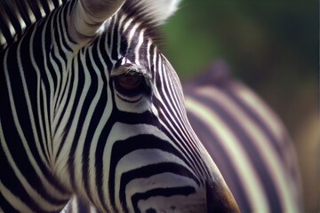 Obraz na płótnie Canvas A Striking Close-Up: A Zebra in its Natural Habitat