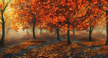 秋の紅葉した森の背景_41