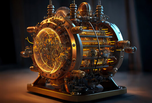 Nuclear fusion reactor cyberpunk concept. Futuristic technology. Generative AI