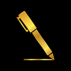 gold pen vector logo template, write icon in gold color 