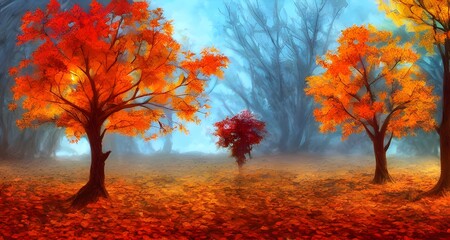 Forest Background with Autumn Leaves _17