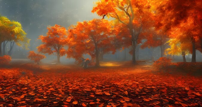 秋の紅葉した森の背景_26