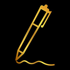 gold pen vector logo template, write icon in gold color 