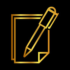 gold pen vector logo template, write icon in gold color 