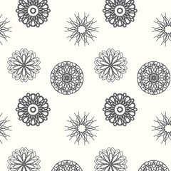 Mandala Geometric Flower Shape Outline Silhouette Allover Seamless Pattern Design Artwork	