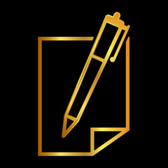 gold pen vector logo template, write icon in gold color 