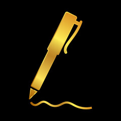 gold pen vector logo template, write icon in gold color 