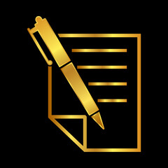 gold pen vector logo template, write icon in gold color 
