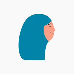 Beautiful woman, Muslim girl in a hijab, face in profile isolated on white. Flat style vector illustration. Female cartoon character. Design element for 8 March, Womens Day card, banner, poster