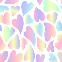 Seamless pattern with gradient hearts in flat style. Holographic effect. Valentine's concept. 