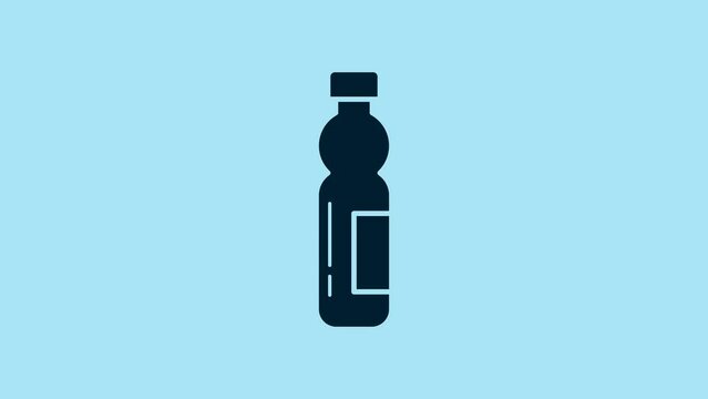 Blue Bottle of water icon isolated on blue background. Soda aqua drink sign. 4K Video motion graphic animation