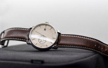 classic men's watch with leather strap