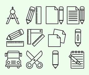 school education icons, tools, annotations, back to school illustration