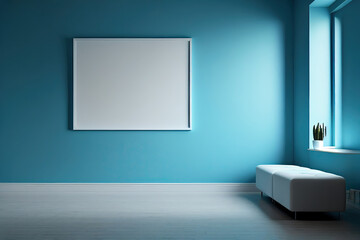 Blue minimalistic simple room, mock up, Generative AI