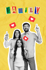 Fototapeta na wymiar Creative photo 3d collage artwork poster postcard of funny positive people celebrate family day isolated on painting background