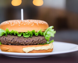 Delicious Mexican Vegan Burger with Lettuce and Spicy Chili Sauce