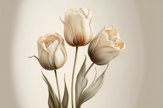 Delicate spring tulips. Luxurious pastel flowers. AI