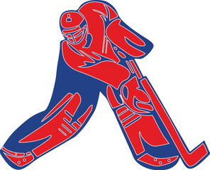 The red and blue silhouette of a hockey player with a stick is great for a logo