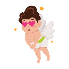 Cute Cupid fell in love. Soared and eyes in the form of hearts. Valentine's Day. Vector graphic.	