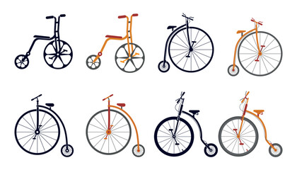  Penny Farthing Minimal Colorful Creative Illustrations. Clip Art Modern Logo, Hi-Quality Premium Vector Design, And Unique Concept.