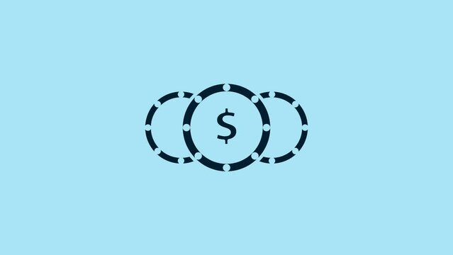Blue Coin money with dollar symbol icon isolated on blue background. Banking currency sign. Cash symbol. 4K Video motion graphic animation