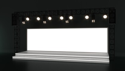 Simple event scene on white background. front view. 3d Rendering.