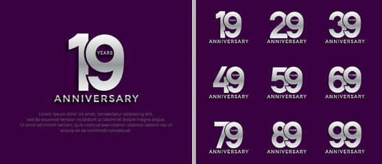set of anniversary logo style silver color on purple background for special moment