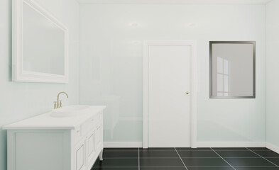 Fototapeta na wymiar Bathroom interior bathtub. 3D rendering.. Blank paintings. Mockup.