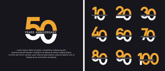 set of anniversary logo style yellow and white color on black background for celebration