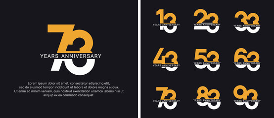 set of anniversary logo style yellow and white color on black background for celebration
