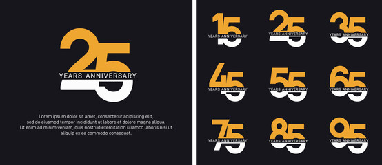 set of anniversary logo style yellow and white color on black background for celebration