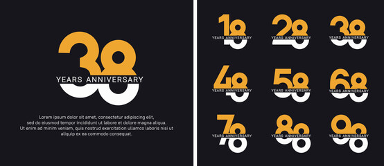 set of anniversary logo style yellow and white color on black background for celebration