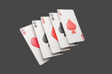 3d rendered white playing cards on black backdrop with copy space for typography. Modern and minimalist playing cards background