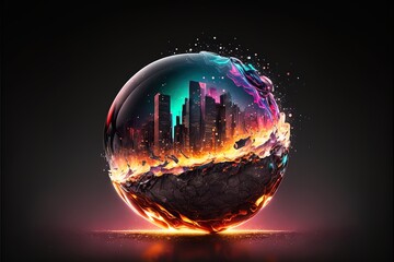 earth globe with fire