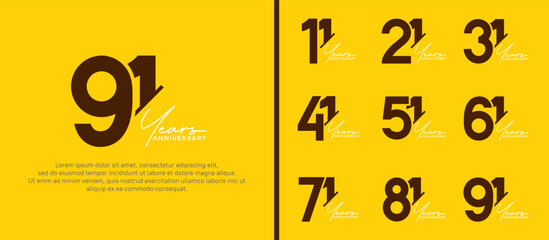 set of anniversary logo style black and white color on yellow background for special moment