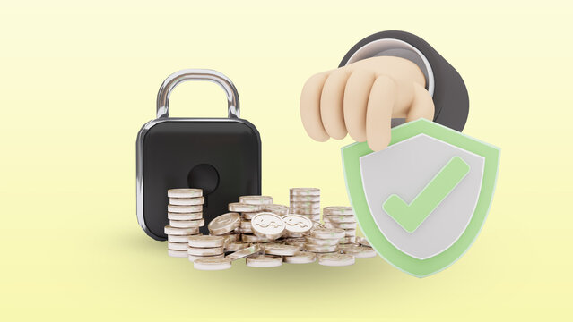 3d illustrations of financial wellness,Protecting people finances,money issues affect mental and money security solutions.3d render.