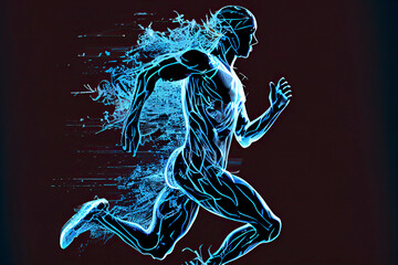 Obraz na płótnie Canvas Abstract silhouette of a running athlete on blue background. Runner man are running sprint or marathon