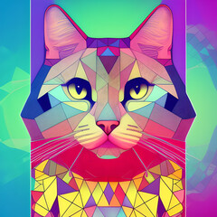 geometric/abstract cat with vibrant colours