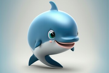 Cute Cartoon Dolphin Character 3D. Generative AI