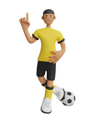 3D-rendering. footballer wearing a yellow and black shirt indicates that he will score one goal.