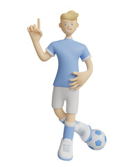3D-rendering. footballer wearing a blue sky shirt indicates that he will score one goal.