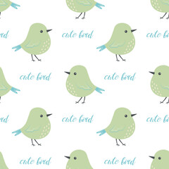 spring seamless pattern with bird, flat style