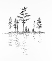Drawing of the trees in water