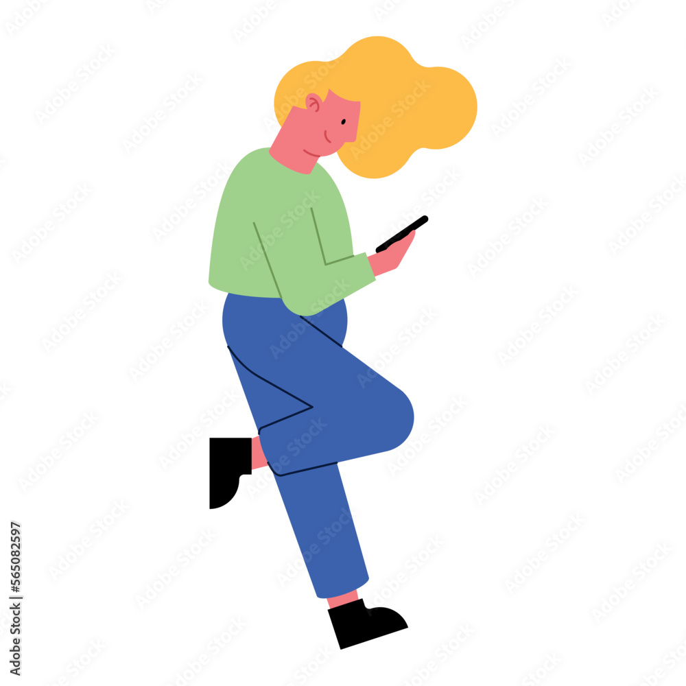 Sticker blond woman using smartphone